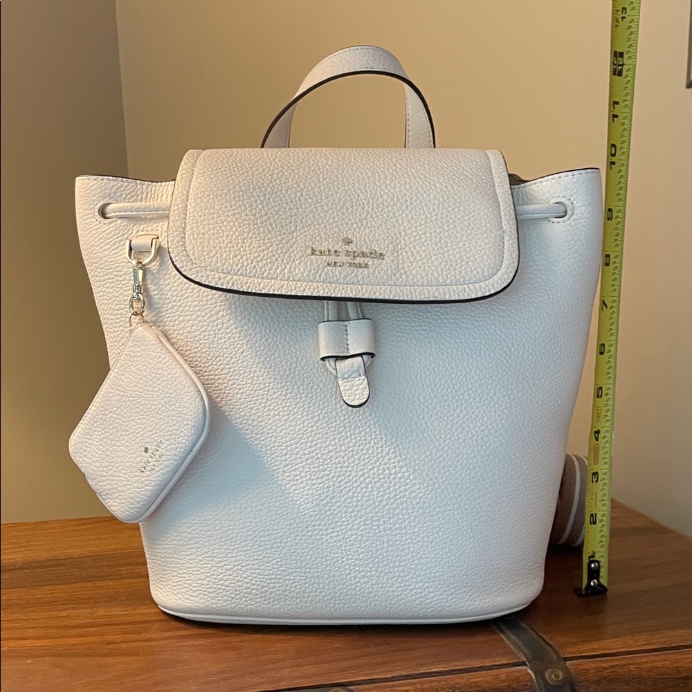 Kate spade parchment/White Pebbled Leather Drawstring Backpack with Pouch